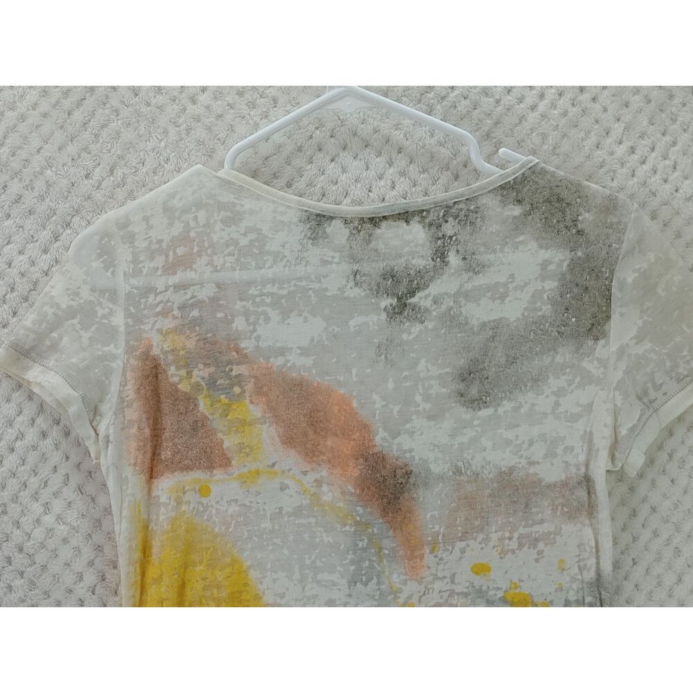 Miss Me Women's Large Embellished Cream Floral Short Sleeve Burnout Tee - Picture 4 of 12